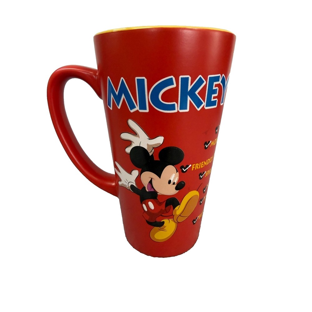Disney Store Mickey Mouse 6" Tall Coffee Mug, "Mickey's Positive Qualities" 16oz
